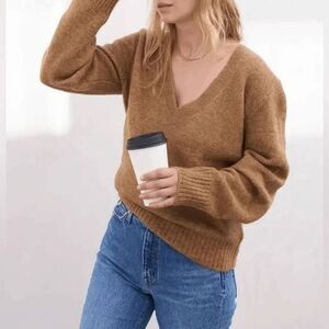 AYR Brown Alpaca Wool Knit V-Neck The Cutie BB Pullover Sweater Women's Small